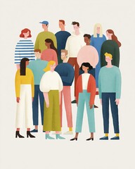 Fototapeta premium Stylish Illustration of a Diverse Group of People in Casual Clothing