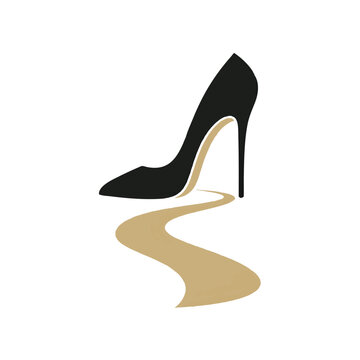 Elegant Black High Heel Shoe Golden Path Fashion Journey