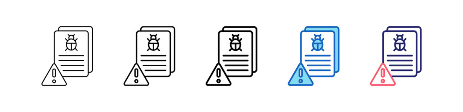 Corrupt File Icon In 5 Different Styles Set Collection.   