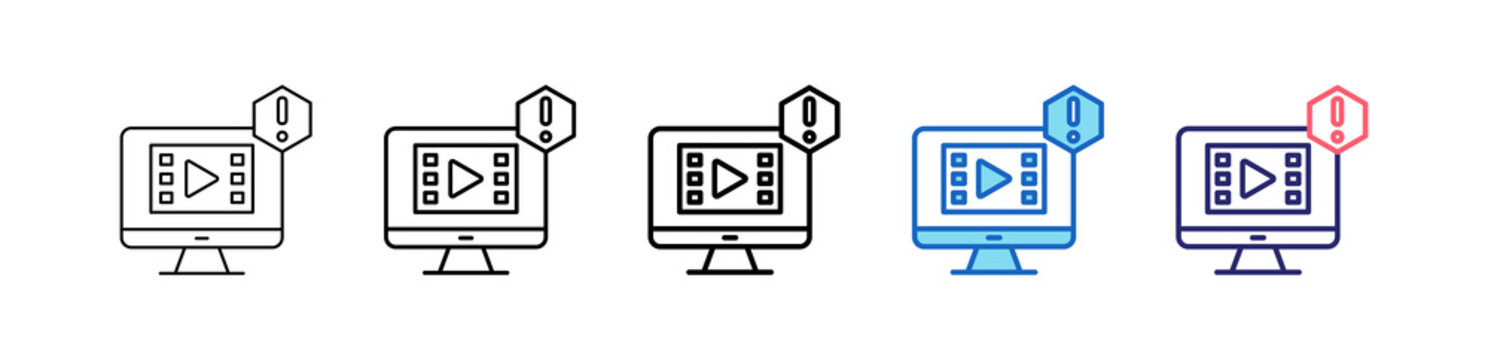 Corrupted Video Icon In 5 Different Styles Set Collection.   