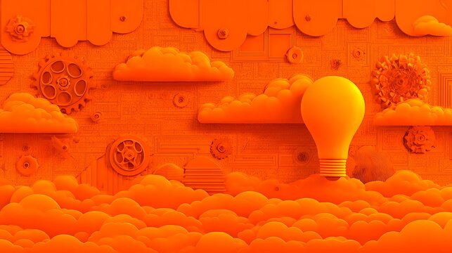 Creative idea concept with orange light bulb clouds gears and cdf ebafea 8129