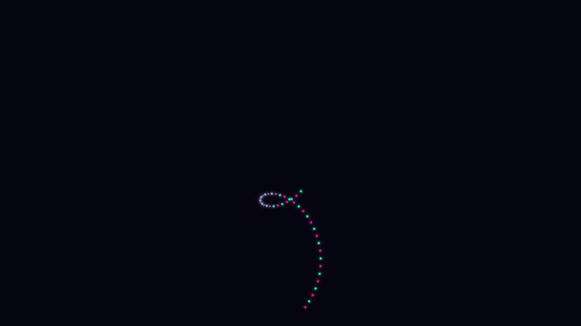 A single strand of colorful led lights forming a delicate looping arc pattern