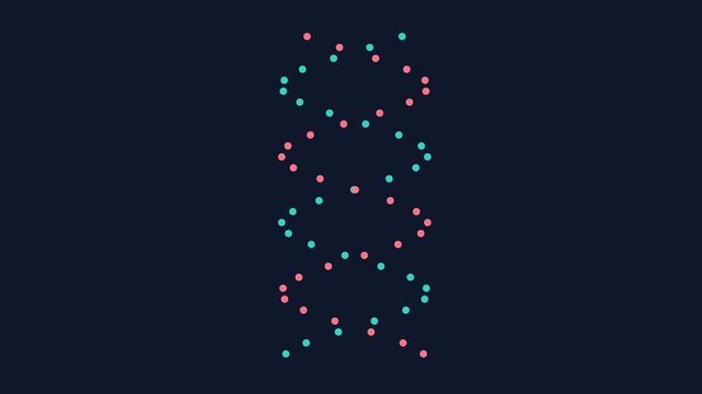 Minimalist digital representation of a dna strand on a dark blue background