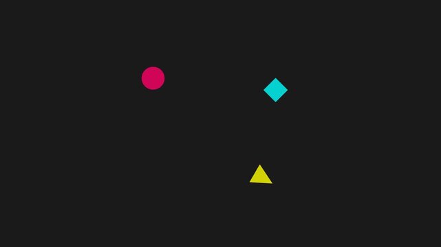 Minimalist composition featuring a blue square yellow triangle and red circle