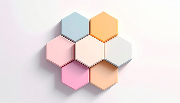 Colorful hexagon tiles on white background