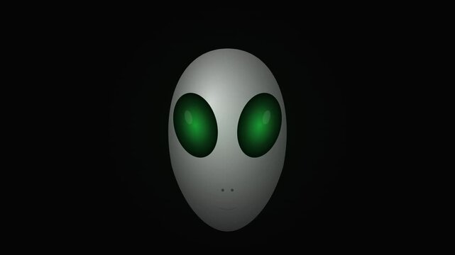 alien 3d emoji with glowing green eyes dark