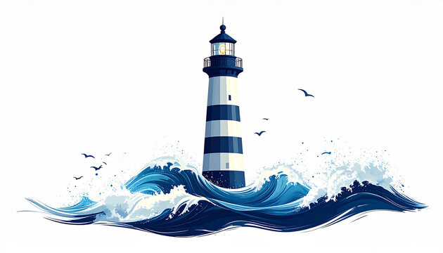 Lighthouse on waves illustration