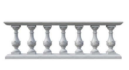 Fototapeta premium Classic White Marble Balustrade with Ornate Balusters Isolated on White Background for Architectural Design