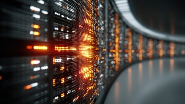 Glowing copper foil mesh integrated into AI supercomputer futuristic industrial high-tech visualization
