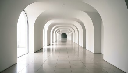 Obraz premium White Arched Corridor with Natural Light at End