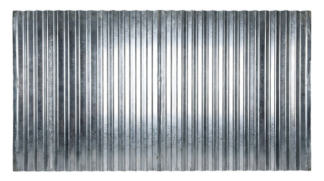 Corrugated metal sheet texture, galvanized steel panel with vertical ridges, industrial silver metallic background for construction and roofing