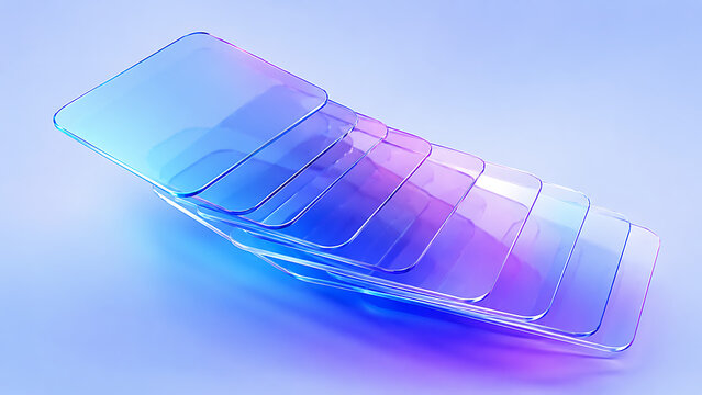 Abstract geometric cube with gradient blue purple light effects and wireframe mesh