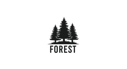 Obraz premium Black Silhouette of Pine Trees and Forest Text on White Background