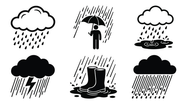 Black and white rain weather icons