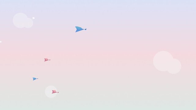 abstract origami birds flying across pastel sky