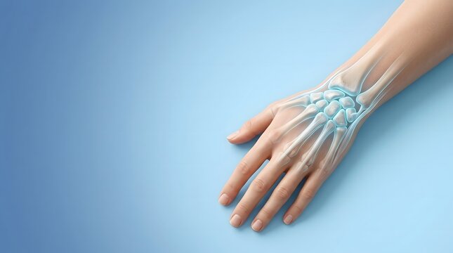 Hand Bone Anatomy Medical Illustration with Transparent Skeleton