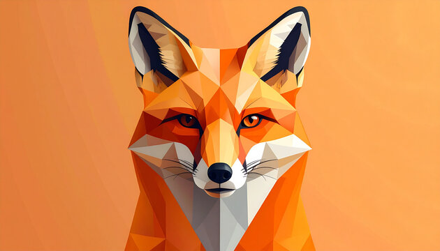 Geometric fox portrait on orange