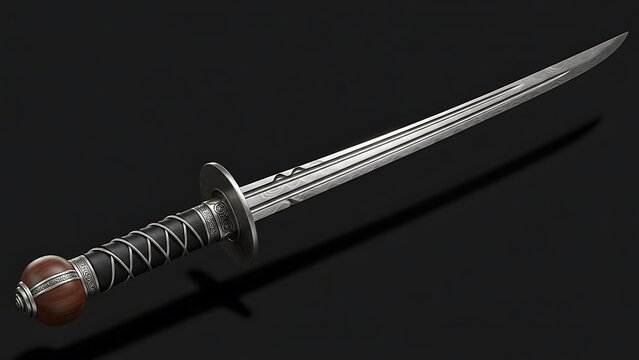 Ancient Medieval Sword with Ornate Hilt and Detailed Blade.