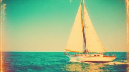 Naklejka premium Sailboat moves through clear blue sea under sunny sky during daytime