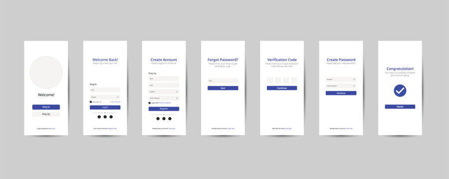 Mobile App UI Kit Login Signup Screen Modern Blue Interface Design Template