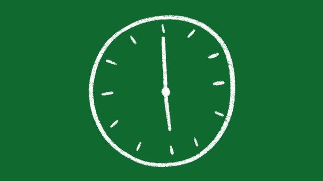 Hand Drawn Clock Showing 6 O Clock Animation on Green Screen Background