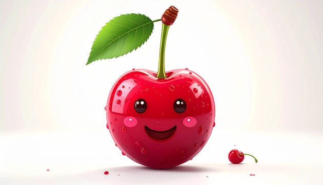 Cartoon cherry with green leaf