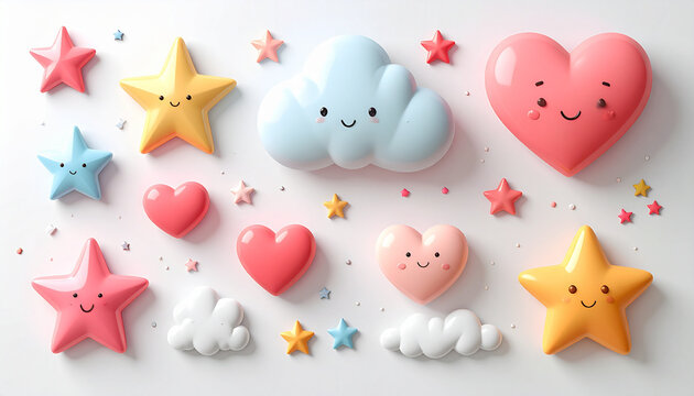 Colorful cartoon stars and hearts