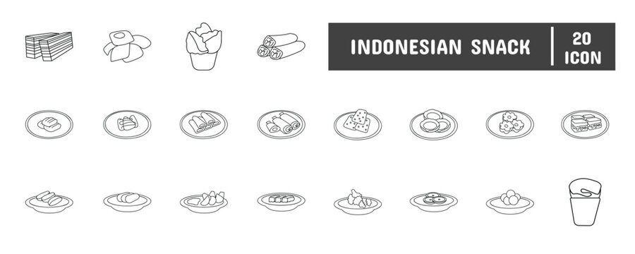 20 Indonesian Snack Line Icon Illustration Set