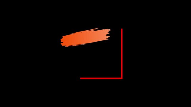 Orange and green brush strokes inside red square frame on black background