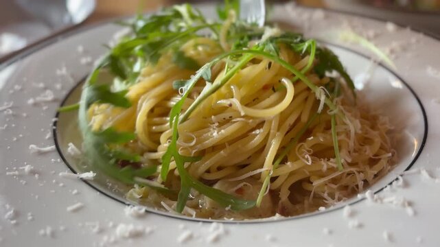 Delicious Aglio e Olio spaghetti with garlic and olive oil