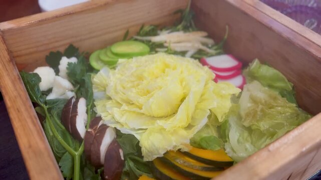 Steamed assorted fresh vegetables in traditional Japanese style
