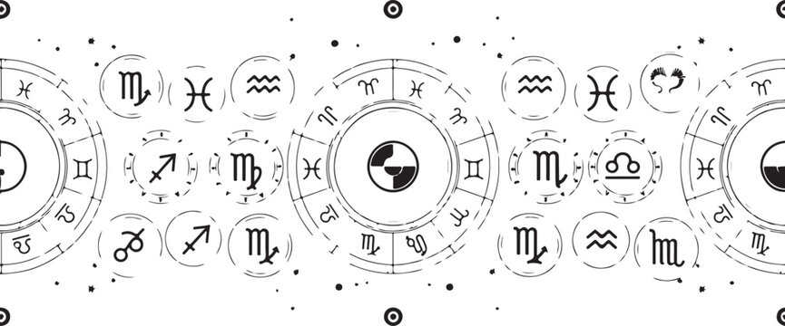 Mystical Seamless Zodiac Symbols Vector Pattern Background Design Illustration