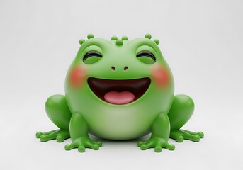 Fototapeta premium Cute Green Frog Figurine with Happy Expression for Kids Decor.