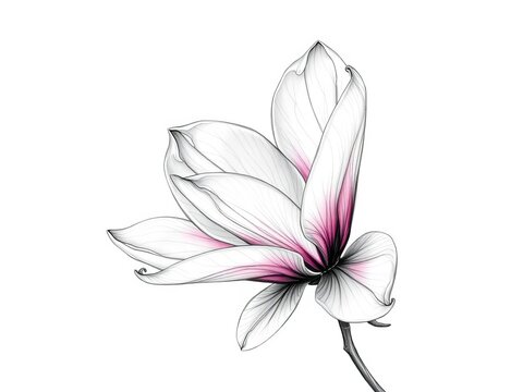 Magnolia flower sketch with intricate details and delicate texture, texture, bloom