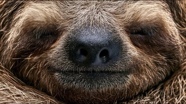 Close-up shot of a peaceful sloth with its eyes closed, enjoying a moment of tranquility