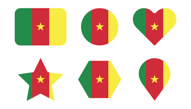 cameroon national flag icon vector set with geometric shapes, heart symbols and patriotic color design collection for branding projects
