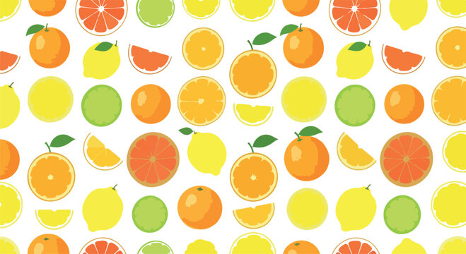 Fresh Seamless Citrus Fruit Vector Pattern Background Design Illustration
