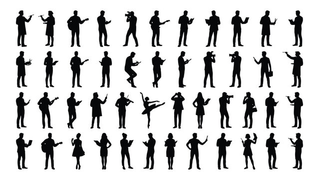 Collection of musicians playing various instruments in black silhouette