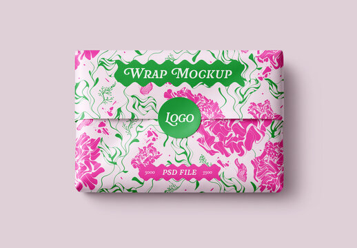 Gift Wrap Paper Mockup Top View With Round Logo Sticker