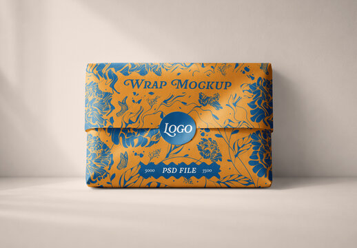 Gift Wrap Paper Mockup Front View Standing With Round Logo Sticker