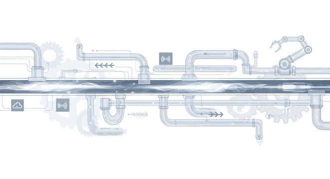 Industrial automation system with pipes and robotic arm