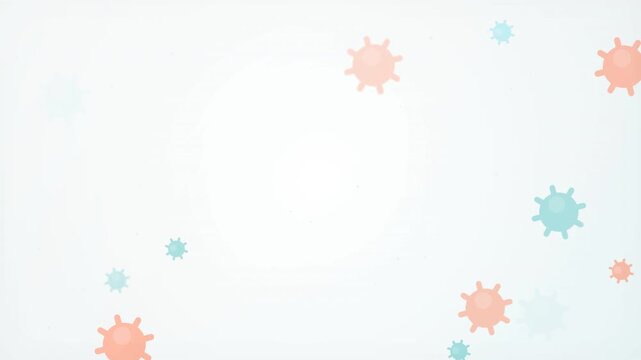 Abstract background featuring light pastel-colored virus-like particles scattered across a white gradient, creating a clean, modern medical theme