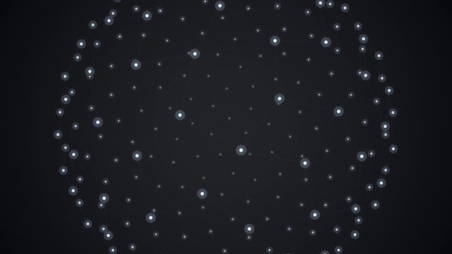 Ice white 3D sphere of glowing dots forming abstract digital network, futuristic technology background, loop animation