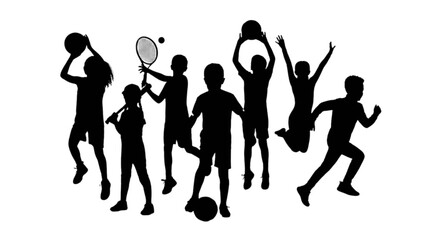 Obraz premium Black silhouettes of people playing sports isolated on transparent background, Vector