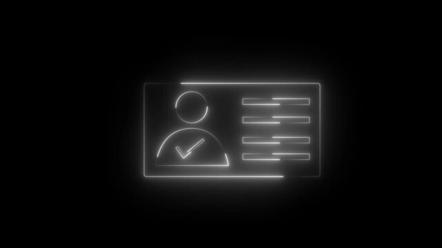 Neon NID Card Verification Icon &ndash; Animated Profile Check Mark on Black Background Concept