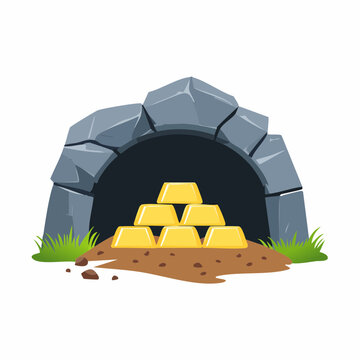 Gold bars stacked inside a mine entrance