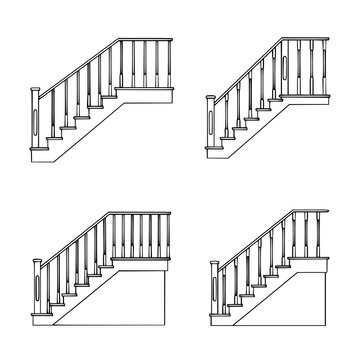 Set of Architectural Staircase Railing and Baluster Design Diagrams