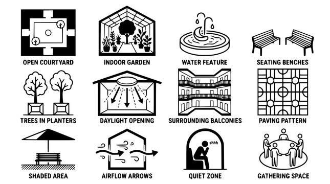Various elements of a peaceful outdoor space design