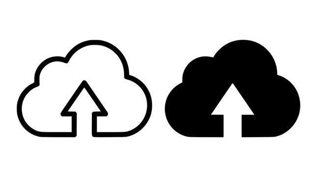 Cloud upload icons in black and white for design projects
