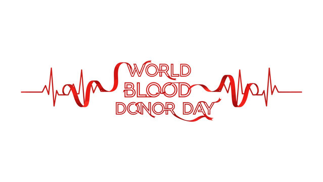 World Blood Donor Day Emblem: A symbolic graphic representing World Blood Donor Day, featuring the text intertwined with a red ribbon and a stylized electrocardiogram pulse.